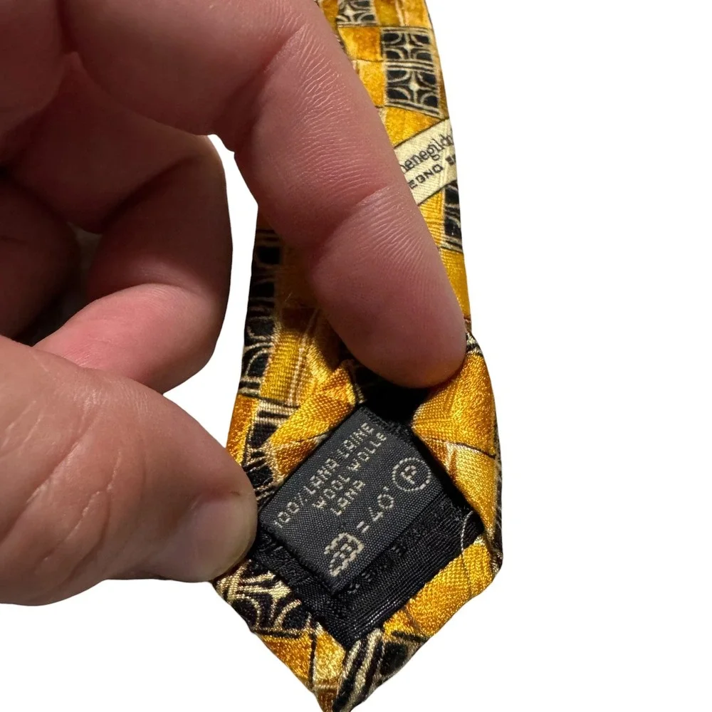 Ermenegildo Zegna 100% Wool Italy Made‎ Yellow Black Multicolor Tie Designer